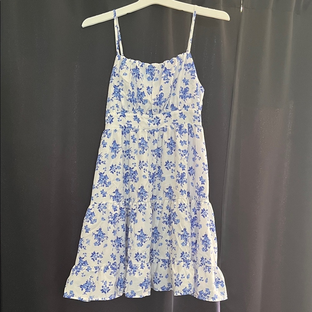 Womens Blue Floral White Sundress
